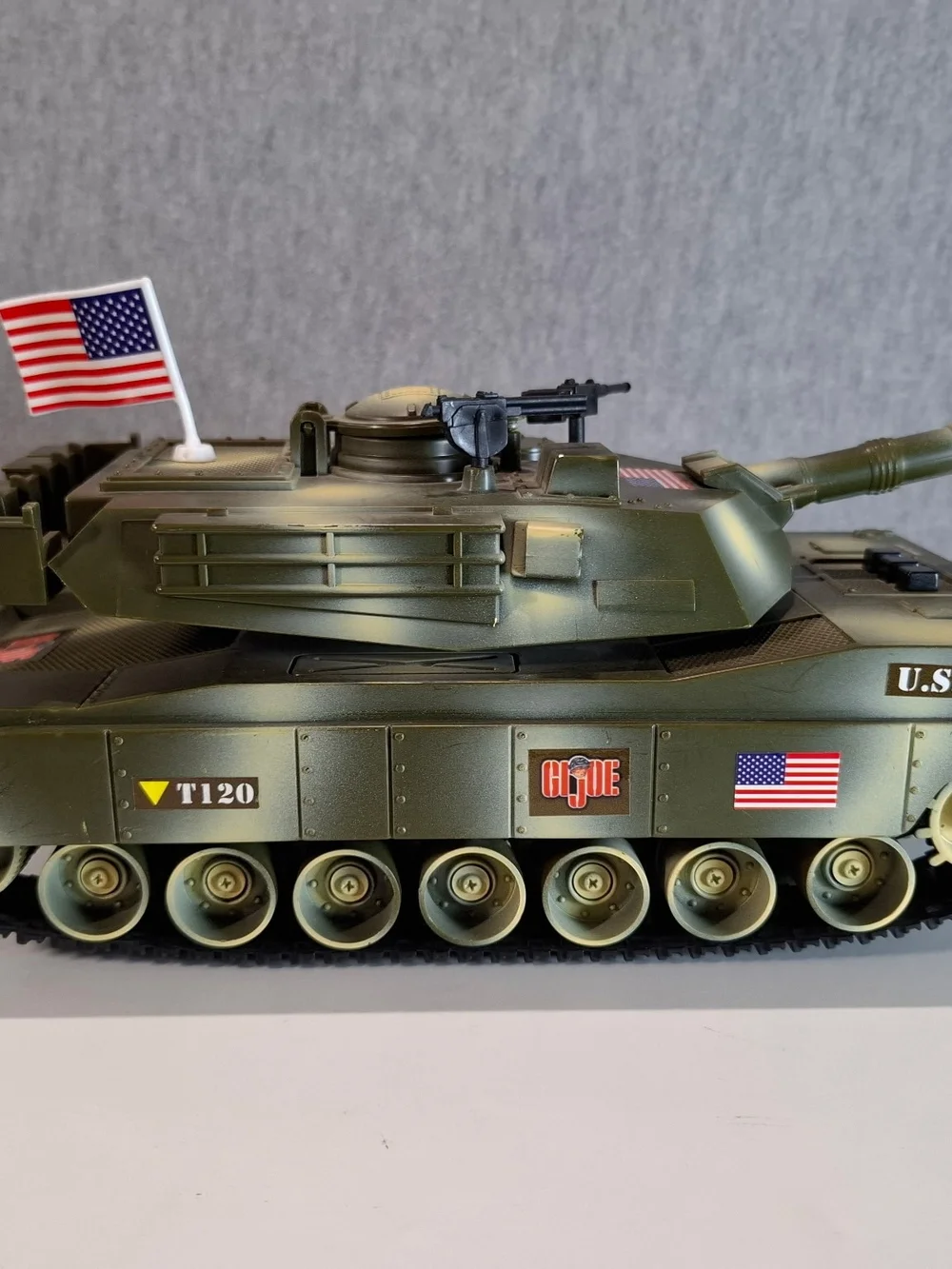 GI JOE 90's Army Green Remote Control Toy Tank with American Flag Decals